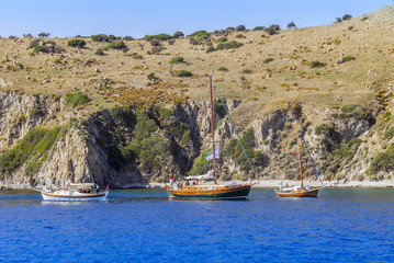 Kalymnos Island, Greece; 23 October 2010: Bodrum Cup Races, Gulet Wooden Sailboats