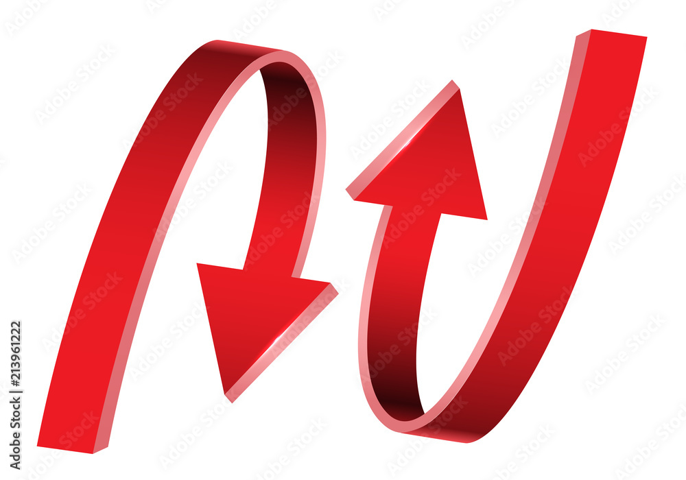 Poster double red arrow 3d curve direction on white background vector illustration.