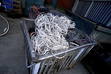 wire and computer cables waste ready for recycling at the center 