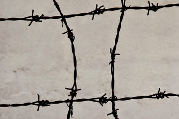 Barbed wire against concrete  dirty wall, grunge illustration