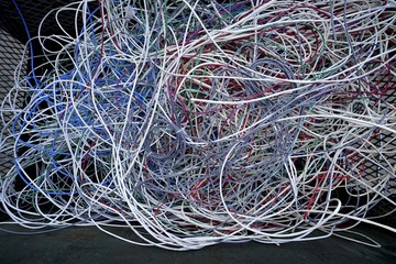 wire and computer cables waste ready for recycling at the center 