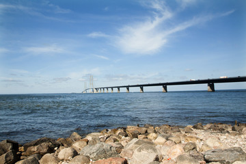 Obraz premium The great belt bridge, Storebelt in Denmark, connecting Zealand with Funen