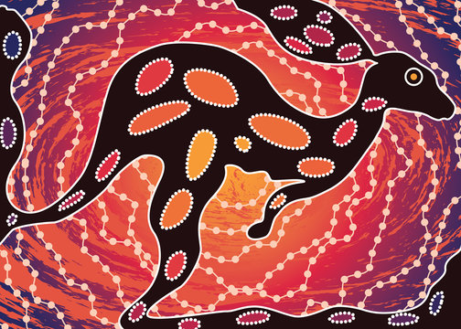 Aboriginal art vector background depicting kangaroo. 