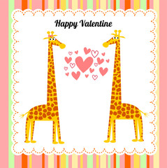 Funny illustration of a couple of giraffes in love
