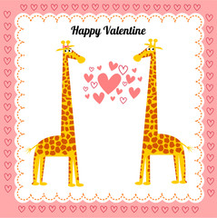 Funny illustration of a couple of giraffes in love

