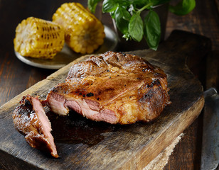 grilled steak on a cutting board.