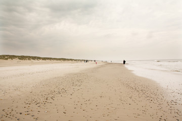 North Sea beach in Denmark at cloudy day.