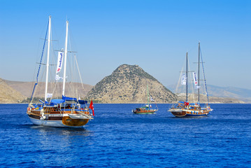 Kalymnos Island, Greece; 23 October 2010: Bodrum Cup Races, Gulet Wooden Sailboats