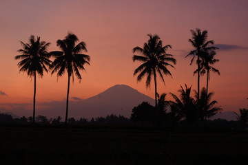Fototapeta na wymiar Sunset of Sumbing's mountain at Magelang, Central Java, Indonesia