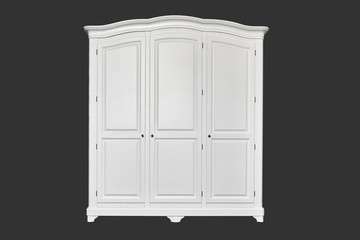 Three-section classic wardrobe isolated on dark grey