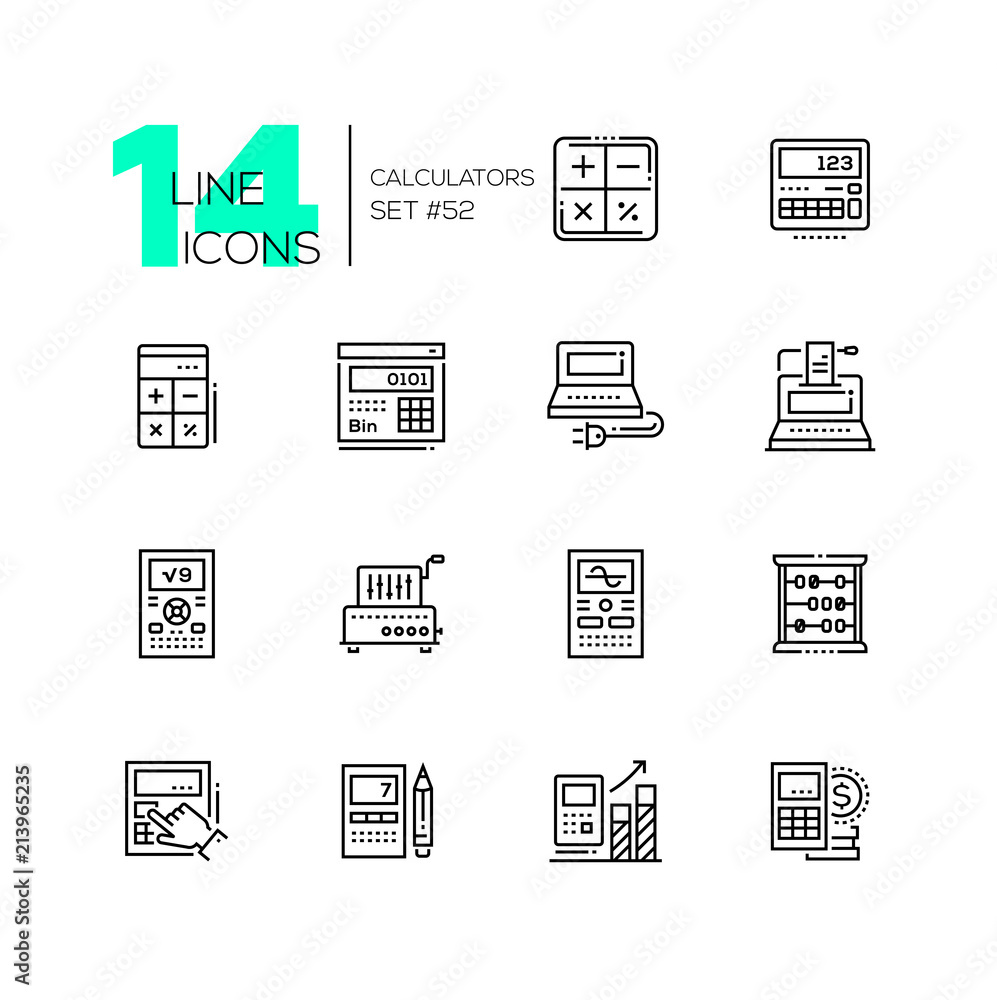 Poster calculators - modern line design icons set