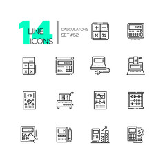 Calculators - modern line design icons set