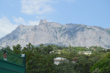 View of AI-Petri mountain in the Crimea, the resort village Miskhor at the foot of the mountain