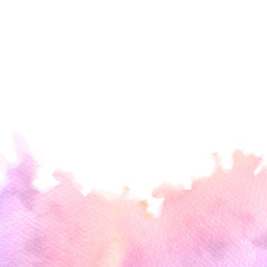 Hand painted pink watercolor bottom border texture with soft edges isolated on the white background. Backdrop frame usable for cards, wedding invitations design and more.