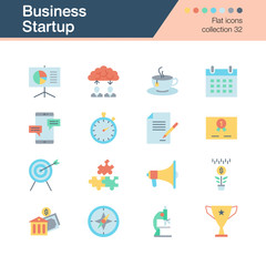 Business Startup icons. Flat design collection 32. For presentation, graphic design, mobile application, web design, infographics.