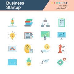 Business Startup icons. Flat design collection set 31. For presentation, graphic design, mobile application, web design, infographics.