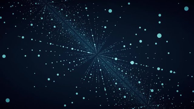 Moving through abstract fractal point matrix lattice. Moving infinite square twisted tunnel of shining flares. Fly into geometric point structure. Infinite space dynamic background. Glowing points