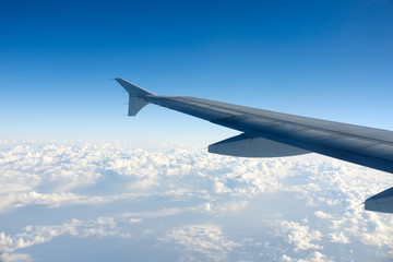 View from airplane window on the wing 