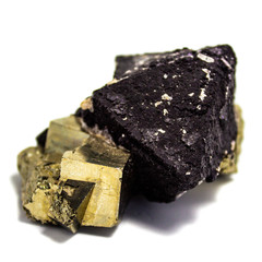 Natural pyrite natural cube cut on a white background