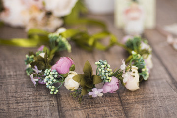 Obraz na płótnie Canvas wreath, wedding decoration of the bride, flowers, bouquet