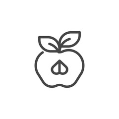 Half apple with leaf line icon isolated on white. Fruit contour label. Organic healthy food concept logo. Vector illustration