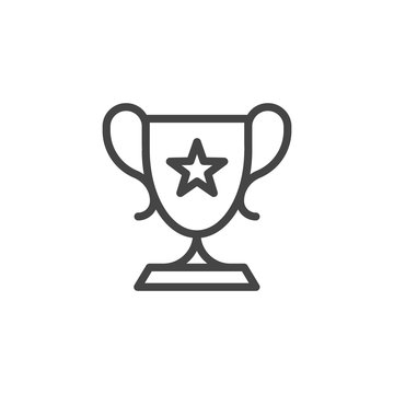 recommend clip art: Champion Cup icon in linear style. Award trophy in competition for first place. Achievement in game outline label. Sports symbol of winner. Victory reward. Vector illustration isolated on white