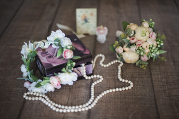 wreath, wedding decoration of the bride, flowers, bouquet