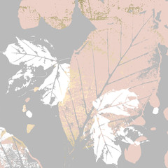 Fototapety  Jesienne liście różowe złoto rumieniec tło. Szykowny modny nadruk z motywami botanicznymi