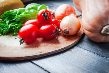 A lot of bright raw vegetables prepared for cooking