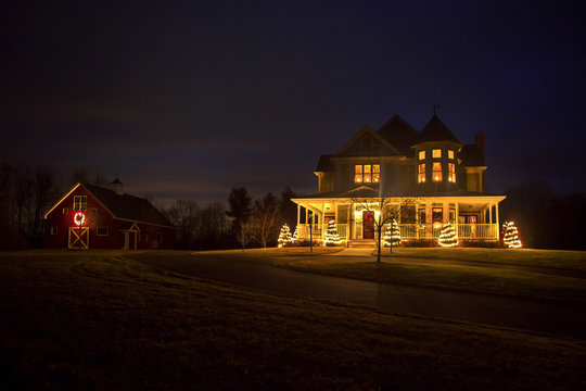 Victorian House At Christmas