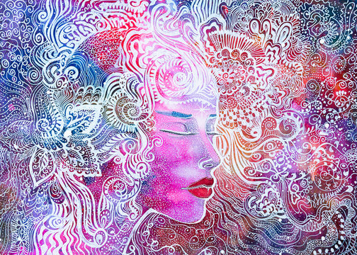 disegno acquerello bella donna meditazione