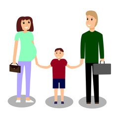 Mom and dad with the child. Vector illustration.