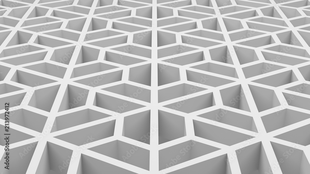 Poster white hexagons shape pattern texture with holes in technology architecture structure concept. 3d abs