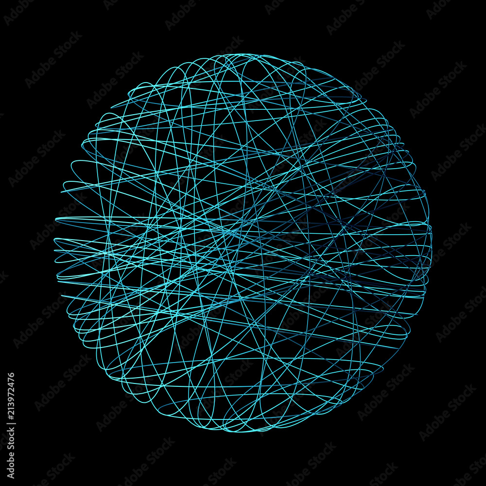 Poster digital sphere with blue network connection lines in technology concept isolated on black background
