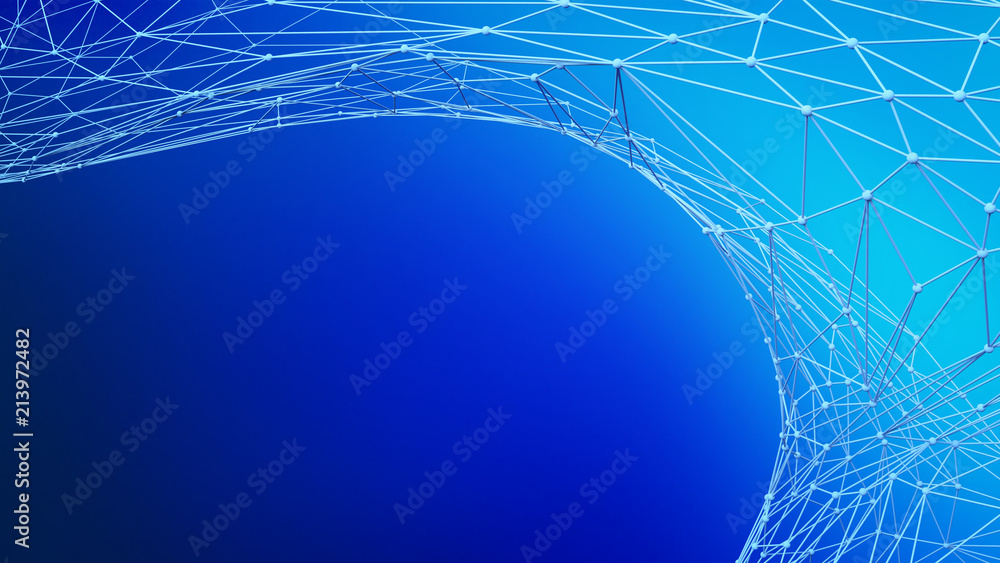Poster digital data and blue network connection structure for architecture technology concept on blue backg