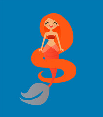 Fototapeta premium Vector illustration of a smiling mermaid with long hair swirling around her