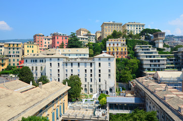 Fototapeta na wymiar Facades of Old Houses in the Historic Center of Genoa,Italy 
