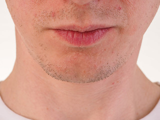Men's short beard and lips close up