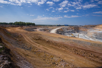Fototapeta na wymiar Gold and silver ore open pit quarry mining technology with machines