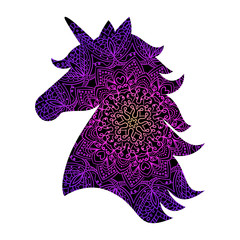 Unicorn silhouette decorative mandala
