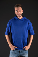 Fototapeta premium Trendy concept. Bearded man in trendy wear. Casually trendy. Trendy and handsome. Feeling comfortable in his wear