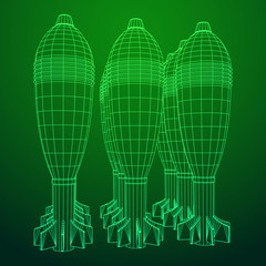 Missile, nuclear bomb or mortar mine Wireframe low poly mesh vector illustration