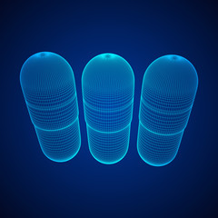 Medical capsule pill wireframe low poly mesh object. Vector illustration