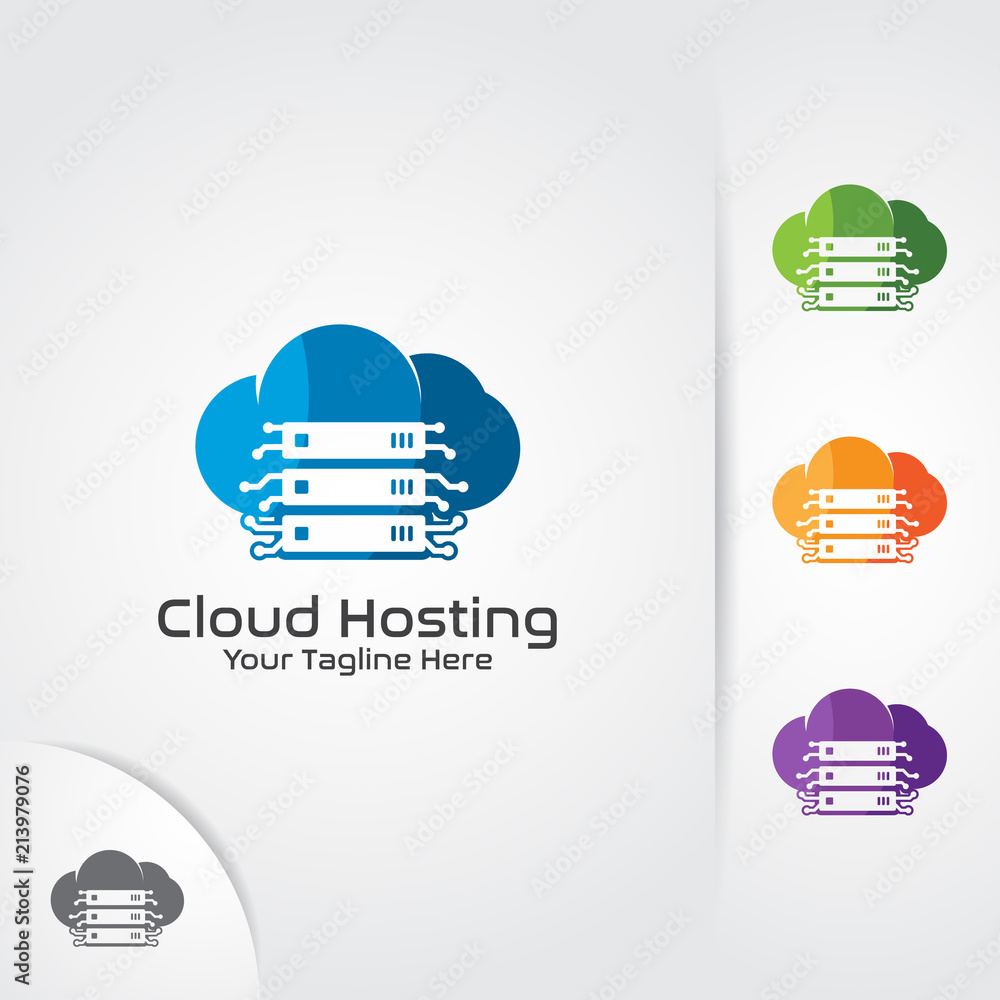 Poster web hosting logo design vector. cloud, server and storage combination.