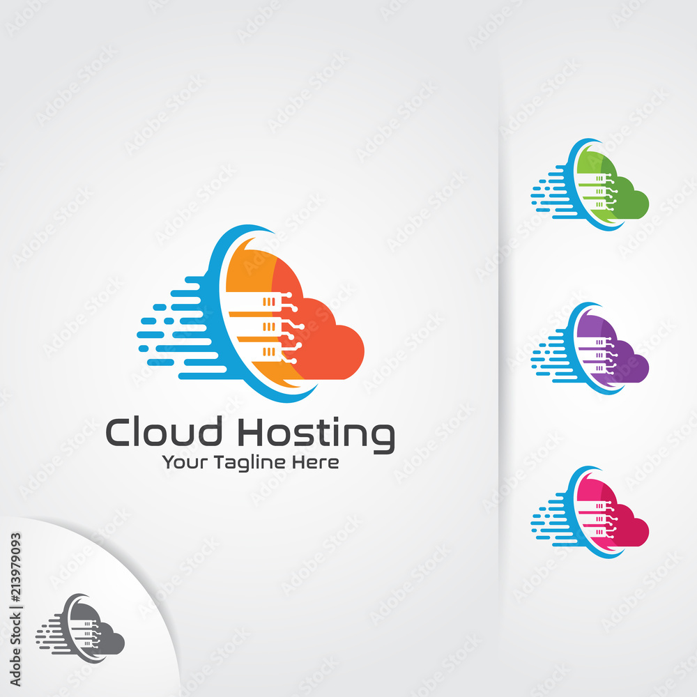 Poster web hosting logo design vector. cloud, server and storage combination.