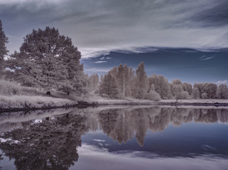 infrared photography - ir photo of landscape with tree under sky with clouds - the art of our world...