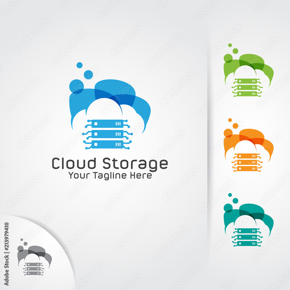 Poster web hosting logo design vector. cloud, server and storage combination.