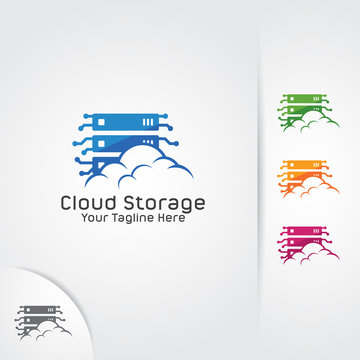 Web hosting logo design vector. Cloud, server and storage combination.