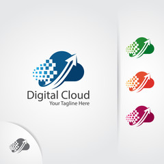 Cloud connect logo. Arrow and digital symbol design vector.