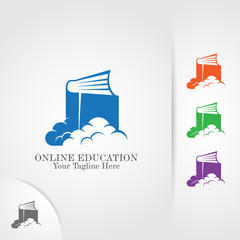 Cloud book logo for online education, library and book store.